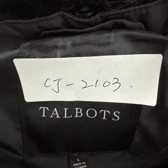 Talbots Puffer Down Vest Womens Large Black Faux Fur Full Zip Outdoor CJ-2103 - Picture 2 of 8